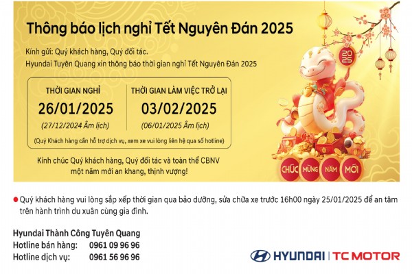 THÔNG BÁO LỊCH NGHỈ TẾT NGUYÊN ĐÁN ẤT TỴ 2025